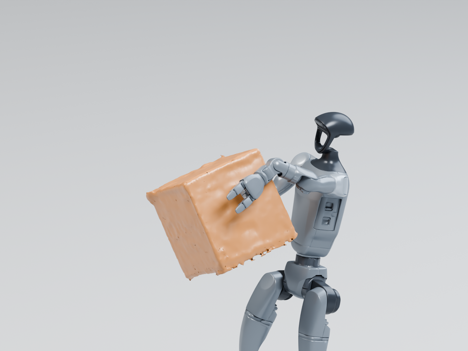 Fingers and palm support the box during lifting.