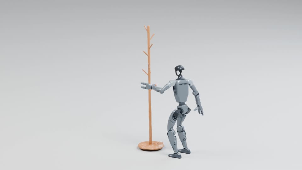 Simulated output for Lift, move and set down a clothes stand